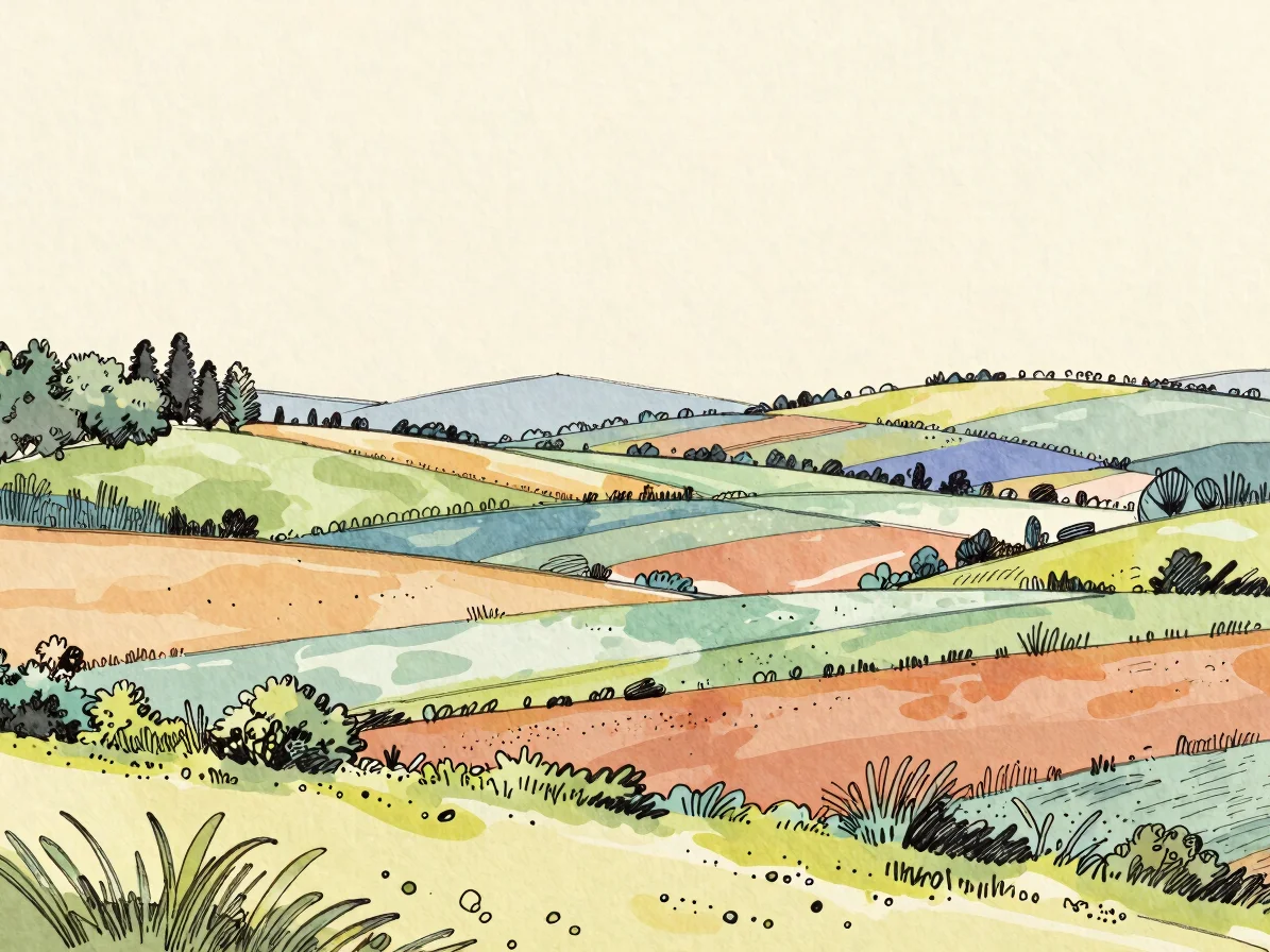 Study of layered color blocks with a loose hand-drawn line overla